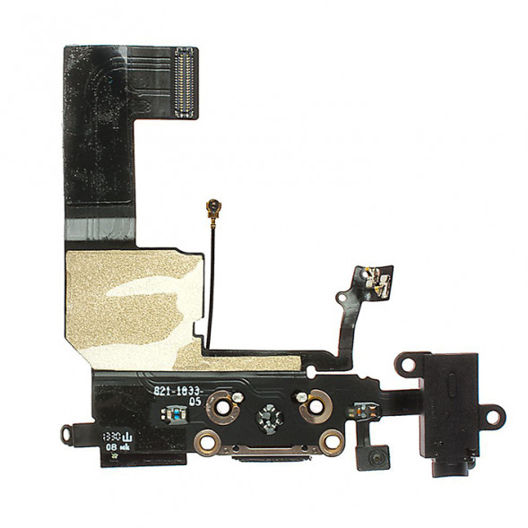 Шлейф для iPhone 5C с разъемом зарядки и аудио разъемом (Черный)