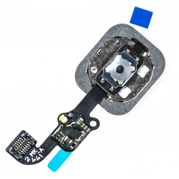 Шлейф iPhone 6, 6 Plus на кнопку Home + кнопка (Белая в серебристой рамке)