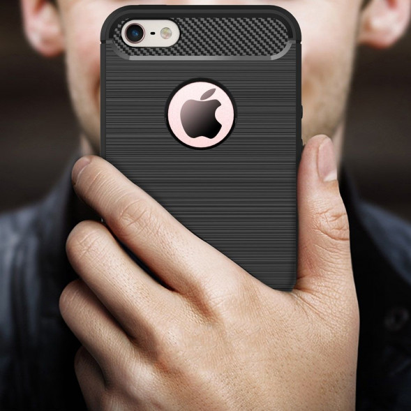 Чехол накладка Carbon Fibre для iPhone 5, 5S, SE (красный)