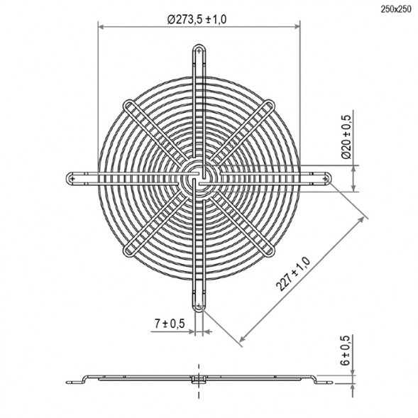 Решетка 250x250mm вентиляторная металлическая