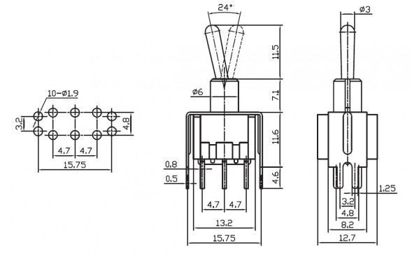 MTS-202-A2T on-on Тумблер переключатель