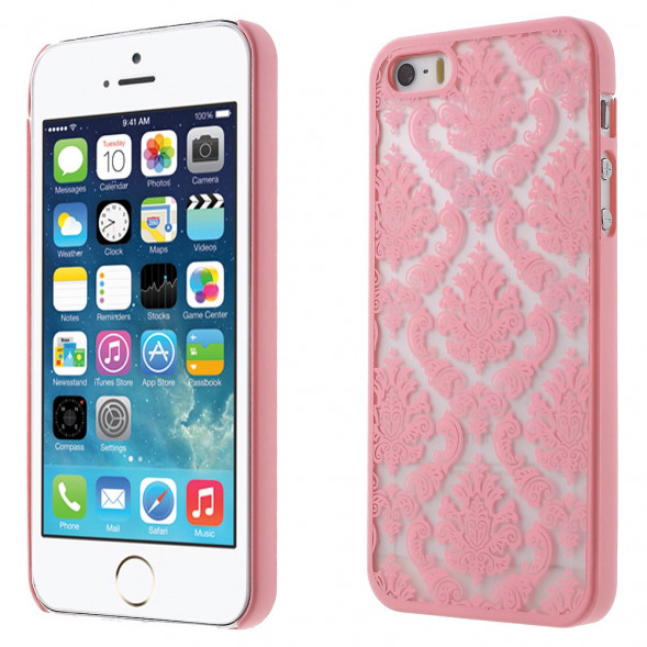 Пластиковый чехол с узорами для iPhone 5, 5S, SE (розовый)