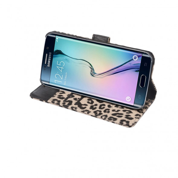 Леопардовый чехол книжка для Samsung Galaxy S6 EDGE+ G928 (Коричневый)