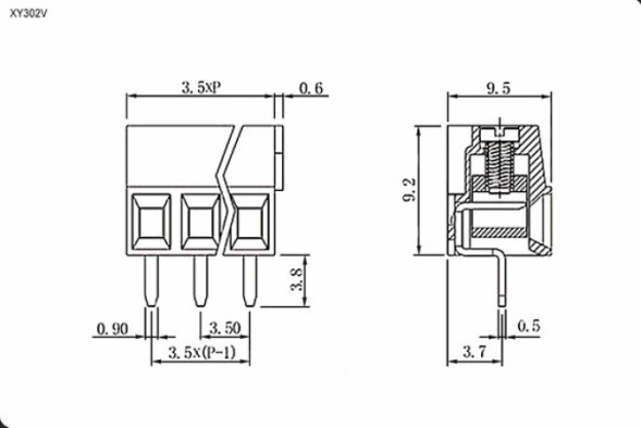 XY302V-03P 3.5mm лифт Клеммная колодка