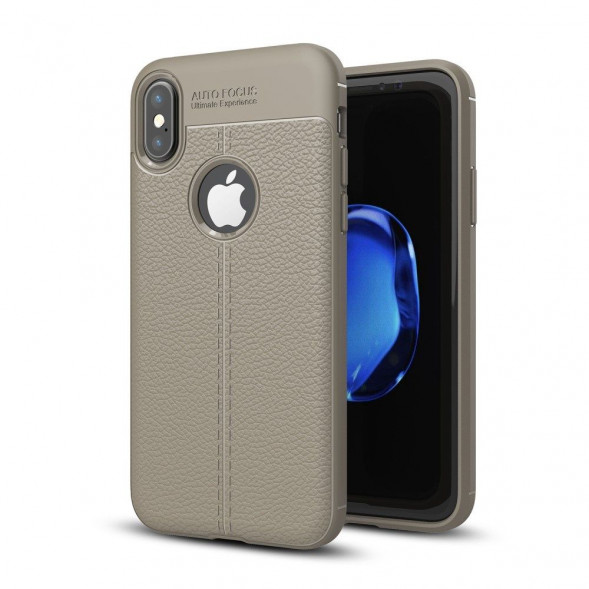 Чехол-накладка Litchi Grain для iPhone X (серый)