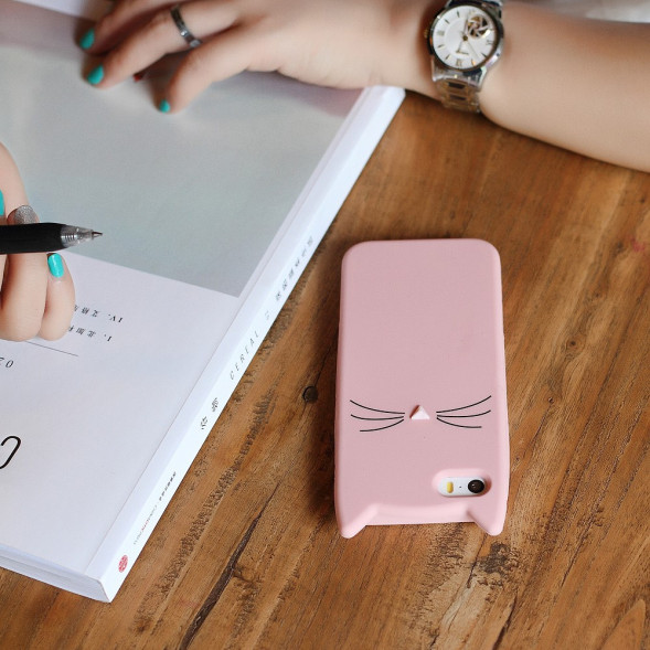 3D Кот - чехол для iPhone 5, 5S, SE (розовый)