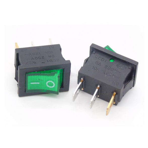 Переключатель с подсветкой ON-OFF 6A 250VAC 3Pin (зеленая клавиша)