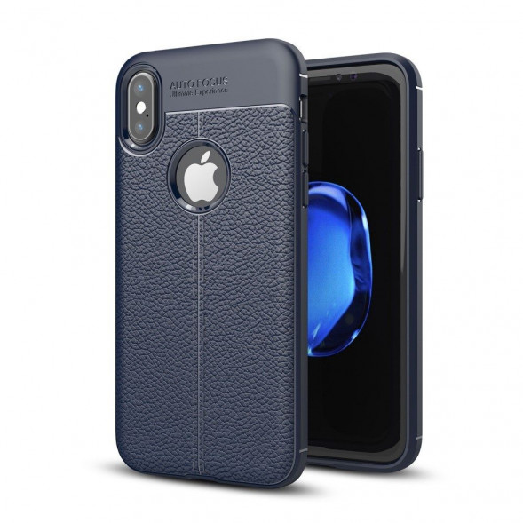 Чехол-накладка Litchi Grain для iPhone X (темно-синий)