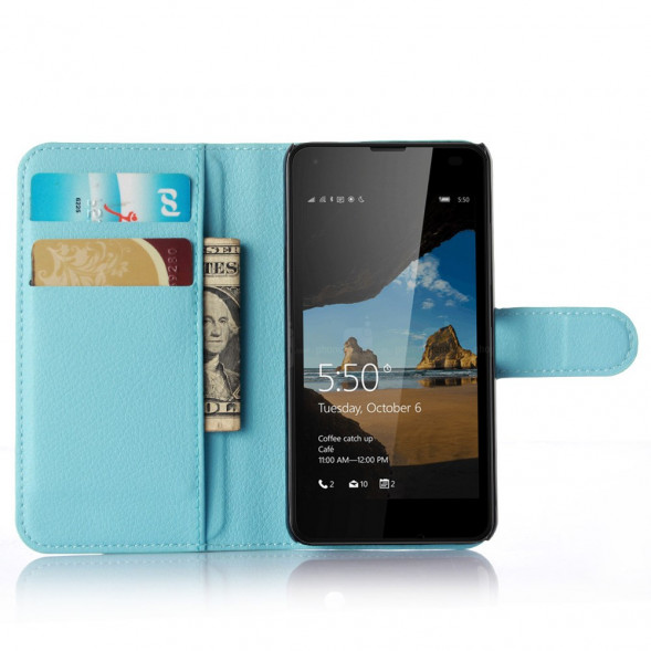 Чехол книжка с визитницей для Microsoft Lumia 550 (Голубой)