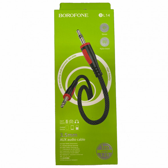 Кабель AUX Borofone bl14 в оплетке 1 метр (Черный)