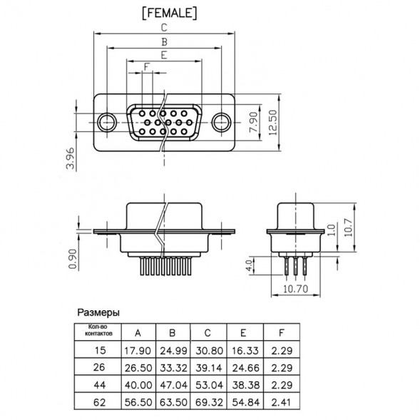 DHB-15F Гнездо 15 pin (пайка)