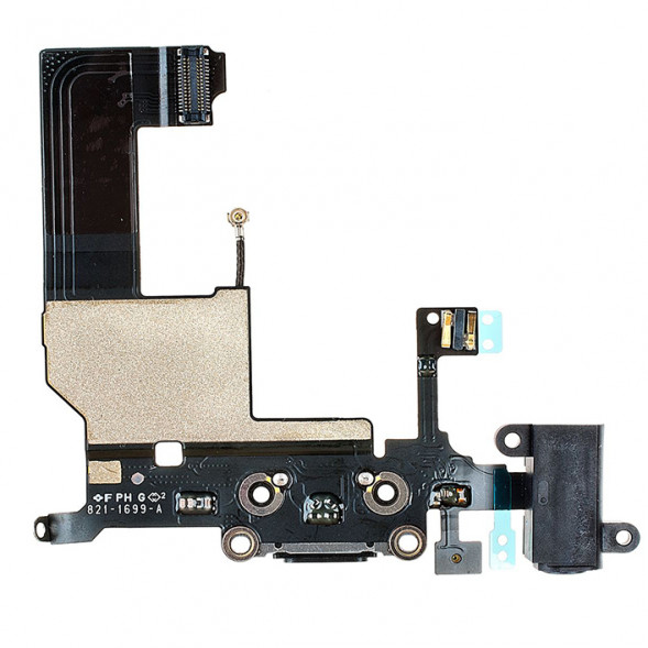 Шлейф с разъемом зарядки и аудио разъемом для iPhone 5 Lightning (Черный)