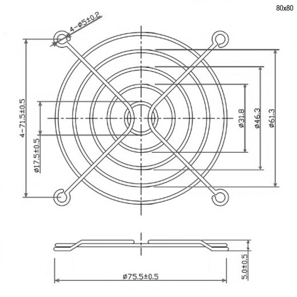 Решетка 80x80mm вентиляторная металлическая