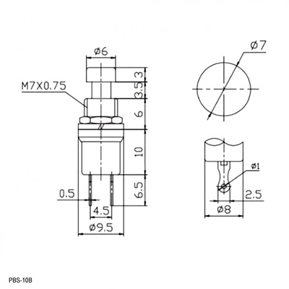 PBS-10B off-(on) красный переключатель кнопочный
