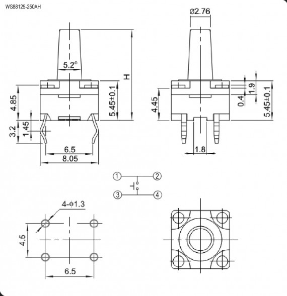 WS88125-250AH Кнопка тактовая