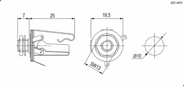 SZC-0070 stereo 6.35 mm гнездо Audio Jack в корпус