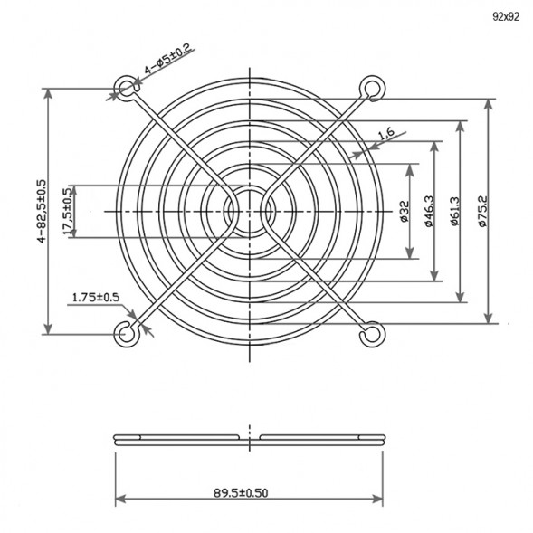 Решетка 92x92mm вентиляторная металлическая