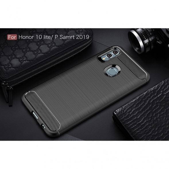 Чехол накладка Carbon Fibre для Huawei Honor 10 Lite, P Smart (черный)