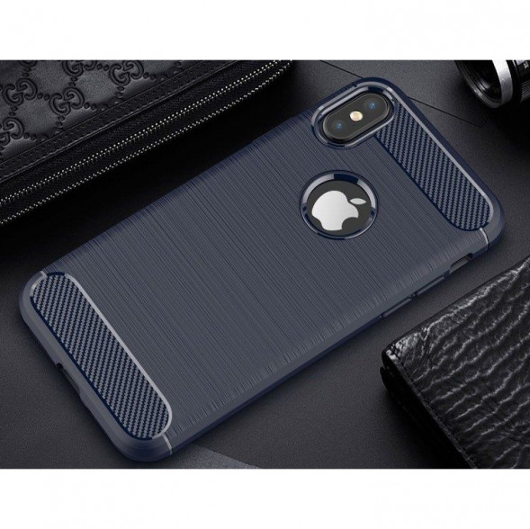 Чехол Carbon Fibre для iPhone X (темно-синий)
