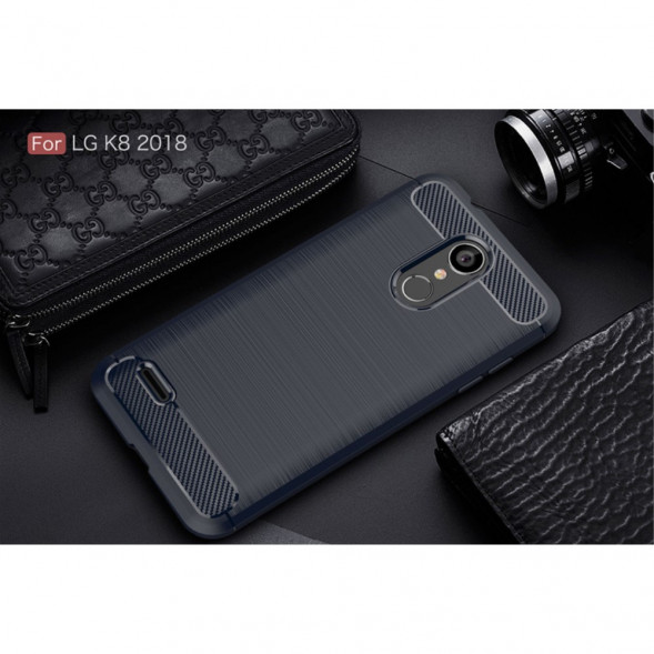 Чехол накладка Carbon Fiber для LG K8 (2018) (темно-синий)