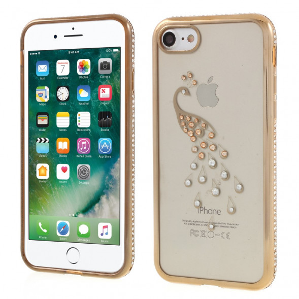 Чехол бампер Shengo со стразами для iPhone 8 / 7 (павлин/золото)