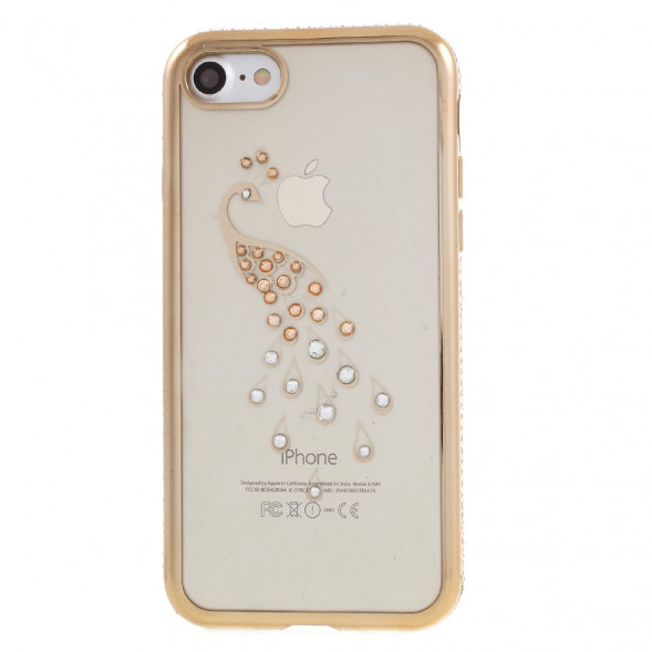 Чехол бампер Shengo со стразами для iPhone 8 / 7 (павлин/золото)