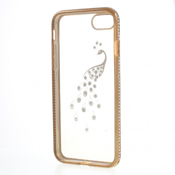 Чехол бампер Shengo со стразами для iPhone 8 / 7 (павлин/золото)