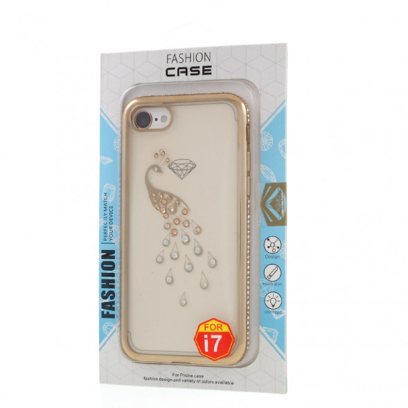 Чехол бампер Shengo со стразами для iPhone 8 / 7 (павлин/золото)