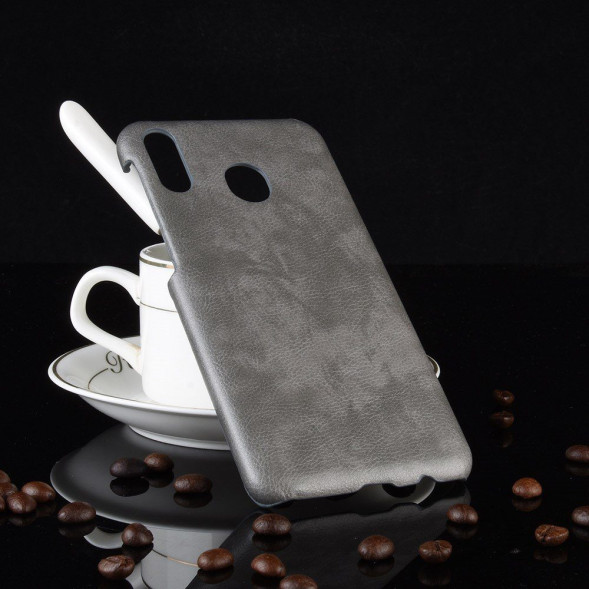 Кожаный чехол Litchi Texture для Samsung Galaxy M20 (серый)