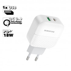Зарядное устройство Borofone BA46A USB + Type-C (быстрая зарядка 3.0, 3A, 18W) (белый)