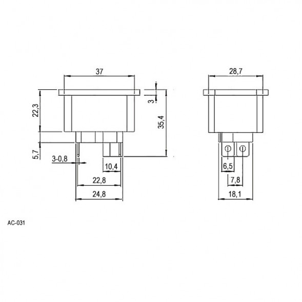 AC-031 Гнездо панельное 3-х полюсное серии AC-0XX