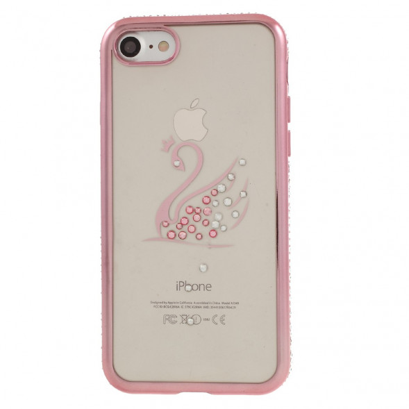 Чехол бампер Shengo со стразами для iPhone 8 / 7 (лебедь/розовое золото)