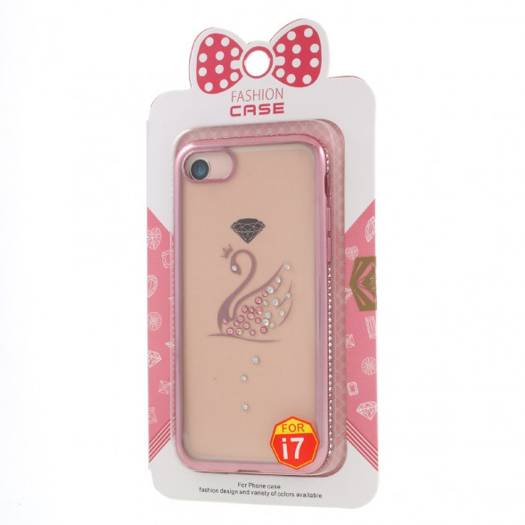 Чехол бампер Shengo со стразами для iPhone 8 / 7 (лебедь/розовое золото)