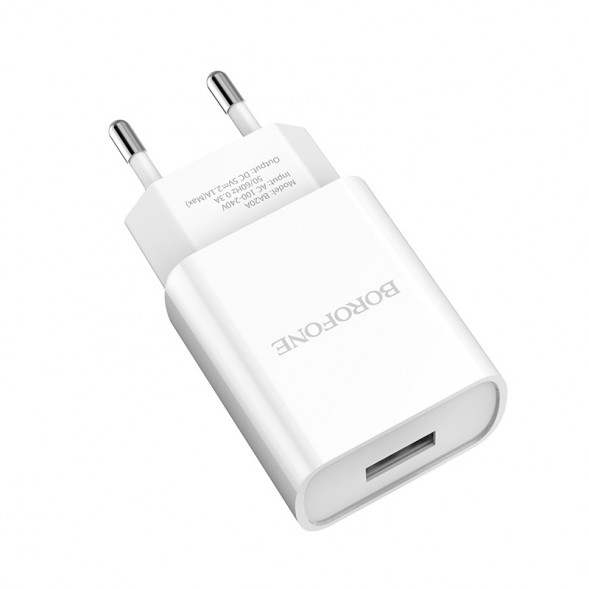 Сетевое зарядное устройство Borofone BA20A Sharp 2.1А 1xUSB (белое)