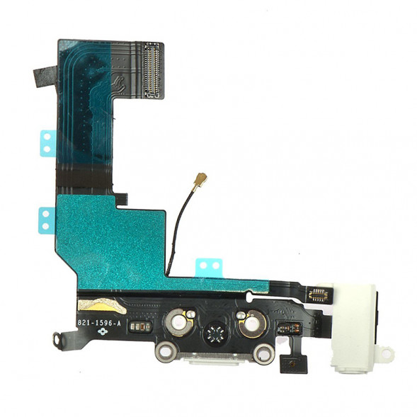 Шлейф с разъемом зарядки и аудио разъемом для iPhone 5S (Белый)