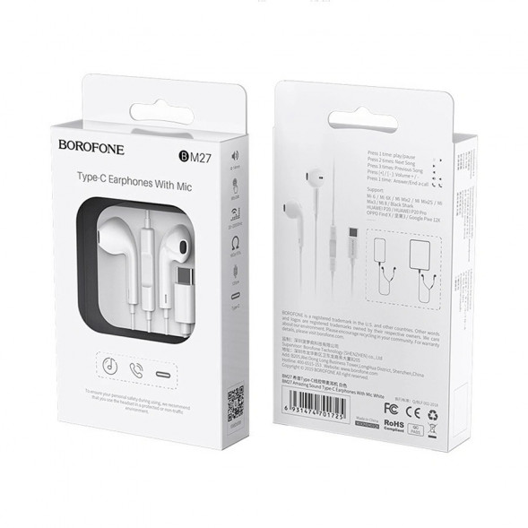 Наушники Borofone BM27 Amazing Sound Type-C Earphones (белый)