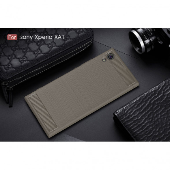 Чехол накладка Carbon Fibre для Sony Xperia XA1, XA1 Dual (серый)