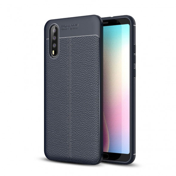 Чехол накладка Litchi Grain для Huawei P20 (темно-синий)