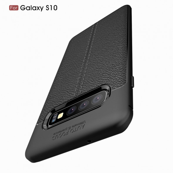 Чехол накладка Litchi Grain для Samsung Galaxy S10 (черный)
