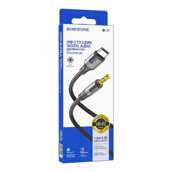 Аудиокабель BOROFONE BL19 Creator USB Type-C, 1м, TPE (черный)
