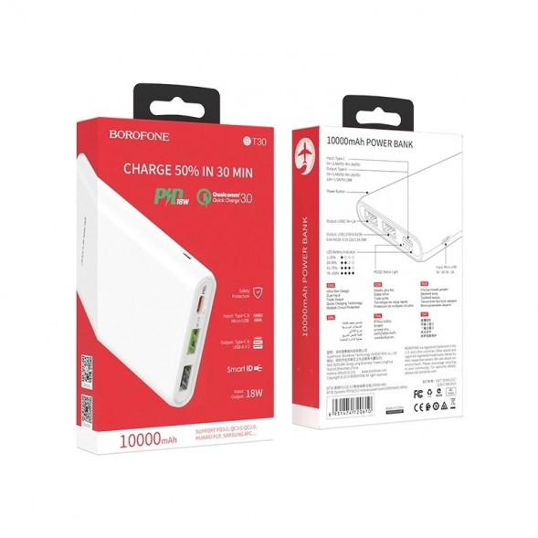 Внешний аккумулятор Borofone BT30 Dynamic PD+QC3.0 mobile power bank (10000mAh) (белый)