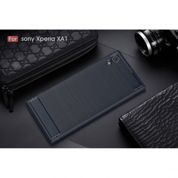 Чехол накладка Carbon Fibre для Sony Xperia XA1, XA1 Dual (синий)