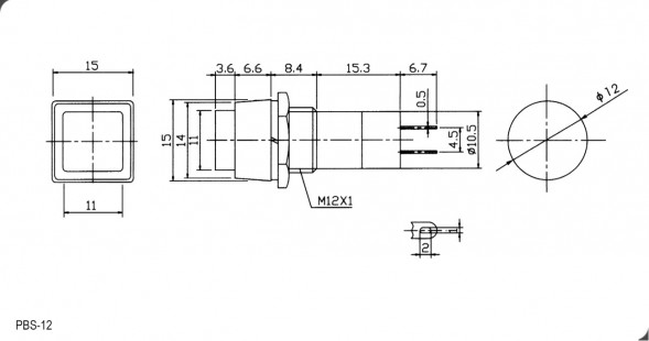 PBS-12B off-(on) зеленый квадратный переключатель кнопочный