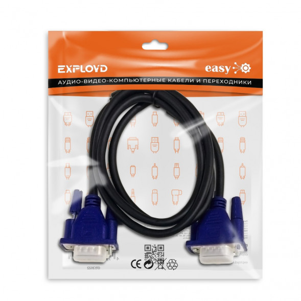 Кабель SVGA(m) - SVGA(f) Exployd EX-K-1367 EASY, 1.0м  (чёрный, синяя вставка)