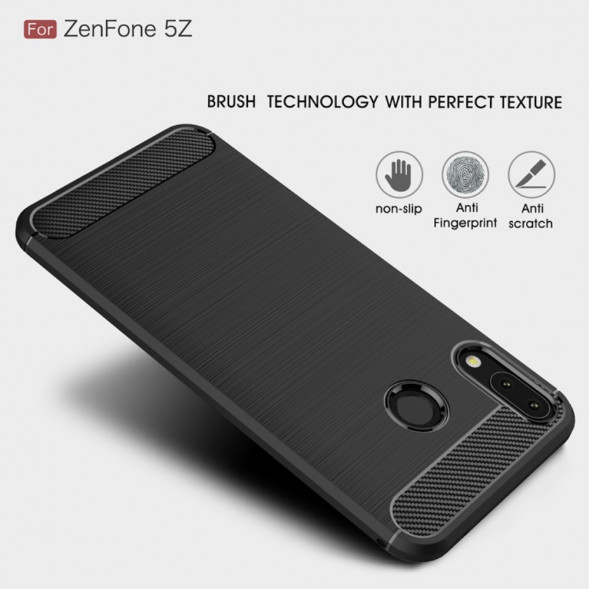 Чехол накладка Carbon Fiber для Asus Zenfone 5Z ZS620KL (Черный)