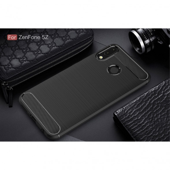 Чехол накладка Carbon Fiber для Asus Zenfone 5Z ZS620KL (Черный)