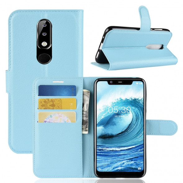 Чехол книжка с визитницей для Nokia 5.1 Plus / Nokia X5 (голубой)