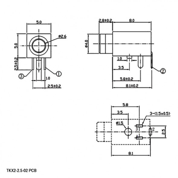 TKX2-2.5-02 PCB jack гнездо Audio Jack на плату