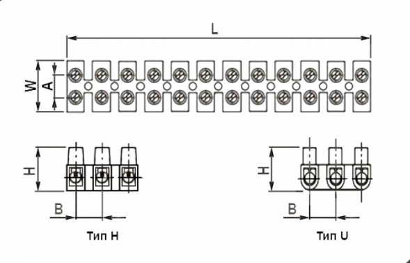 PA12-5A-6mm U-Type колодка клеммная винтовая, тип U