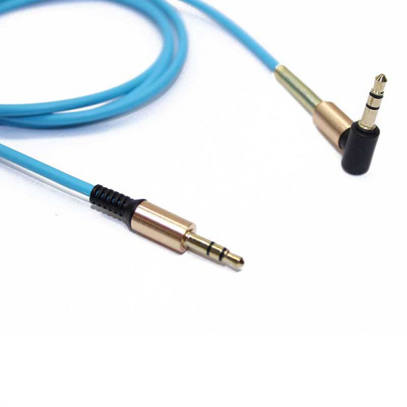 AUX кабель 3.5MM прорезиненный загнутый на 90 град папа-папа (синий)